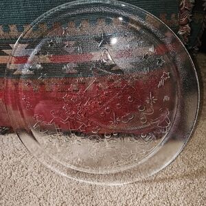 Vintage Holiday Christmas Serving Platter Plate Tray Clear Glass 13"